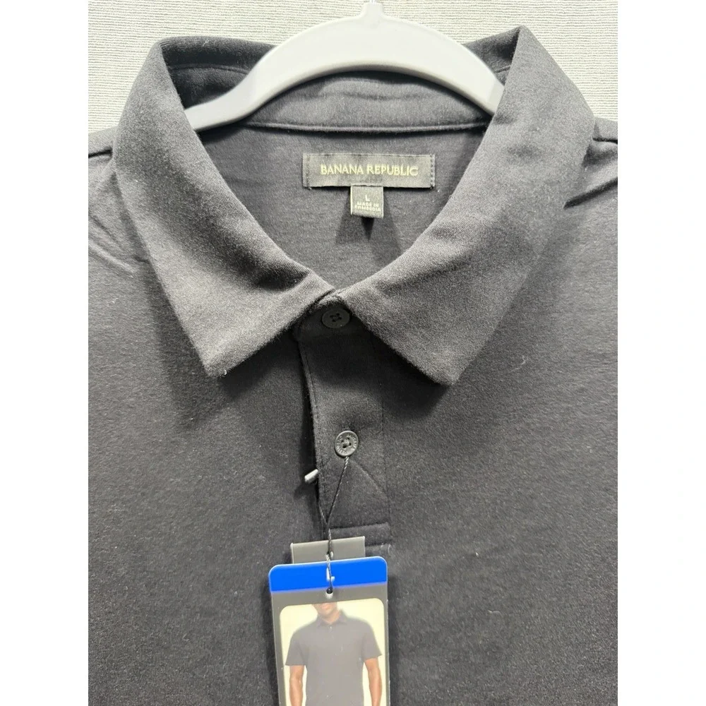Banana Republic Men's Cotton Luxe Touch Polo Shirt, Black, Large